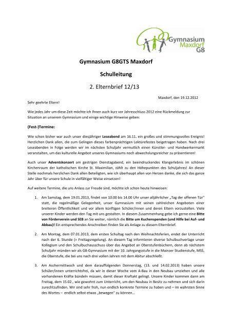 2. Elternbrief vom 19. Dezember 2012 - Gymnasium Maxdorf