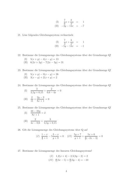 Lineare Gleichungssysteme (Aufgaben) - Gymnasium Pegnitz