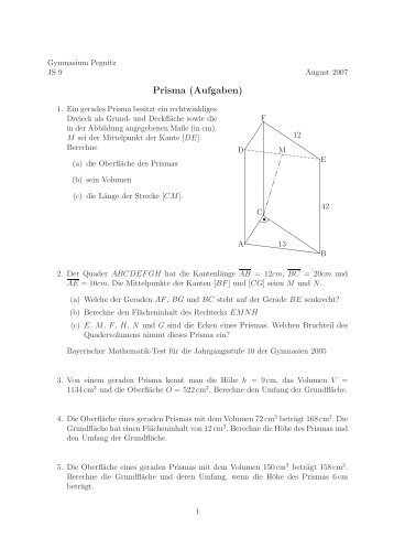 Prisma (Aufgaben) - Gymnasium Pegnitz