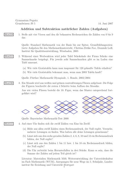 Addition Und Subtraktion Naturlicher Zahlen Aufgaben