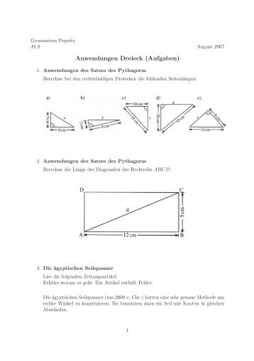 Anwendungen Dreieck (Aufgaben) - Gymnasium Pegnitz