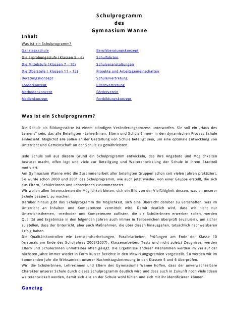 Schulprogramm Des Gymnasium Wanne