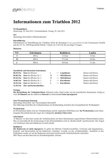 Informationen zum Triathlon 2012 - Gymnasium Neufeld