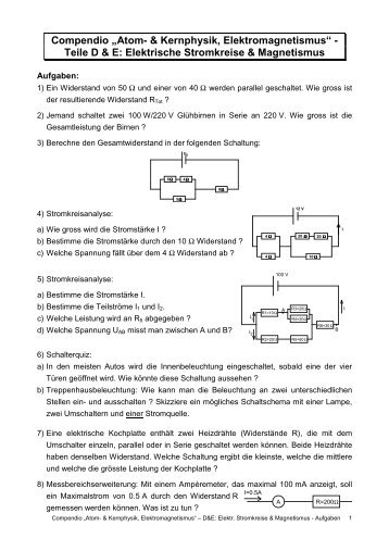 Elektromagnetismus - Stromkreise, Magnetismus - Aufgaben