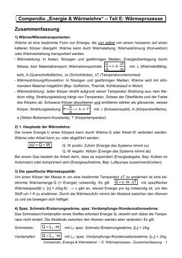 Wärmelehre - Wärmeprozesse - Zusammenfassung