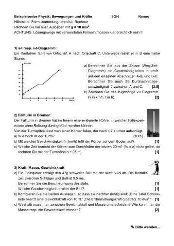 Beispielprobe Physik: Bewegungen und Kräfte 3GH Name ...