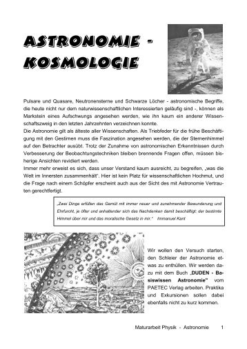 Astronomie - Kosmologie - Gymnasium Neufeld