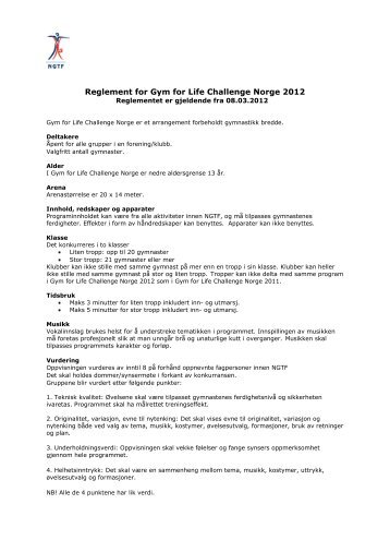 Reglement for Gym for Life Challenge Norge 2012 - Norges ...