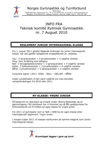 Infoskriv TKRG nr.7 2010 - Norges gymnastikk og turnforbund