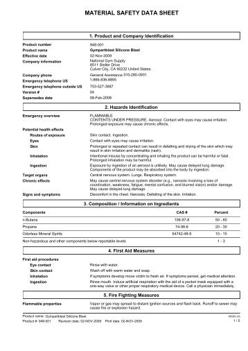 MSDS - National Gym Supply, Inc