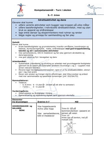 Kompetansemål - Turn i skolen 5.-7. trinn Idrettsaktivitet og dans ...