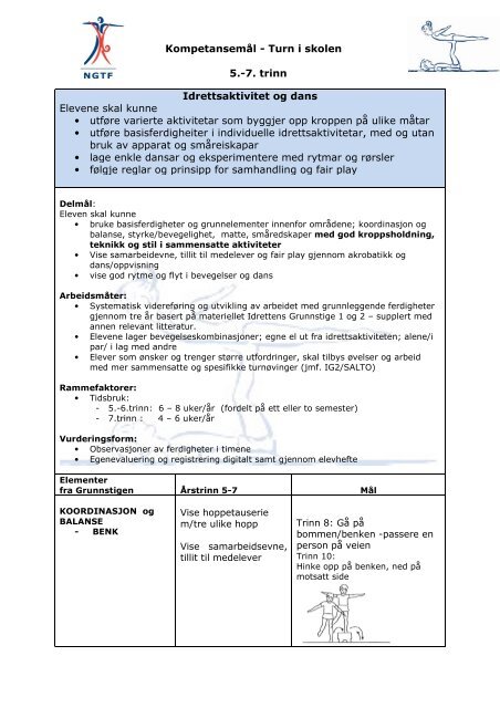 Kompetansemål - Turn i skolen 5.-7. trinn Idrettsaktivitet og dans ...