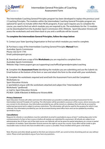 Intermediate General Principles of Coaching Assessment Form
