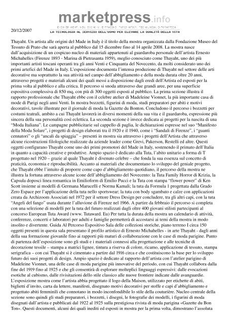 20/12/2007 Thayaht. Un artista alle origini del Made in Italy è il titolo ...