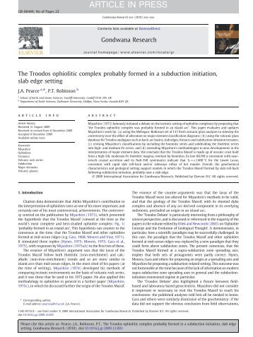 The Troodos ophiolitic complex probably formed in a subduction ...