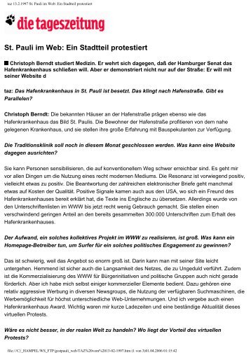 taz 13.2.1997 St. Pauli im Web: Ein Stadtteil protestiert