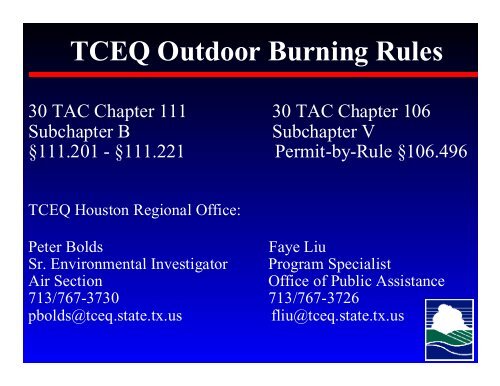 TCEQ Outdoor Burning Rules - Houston-Galveston Area Council