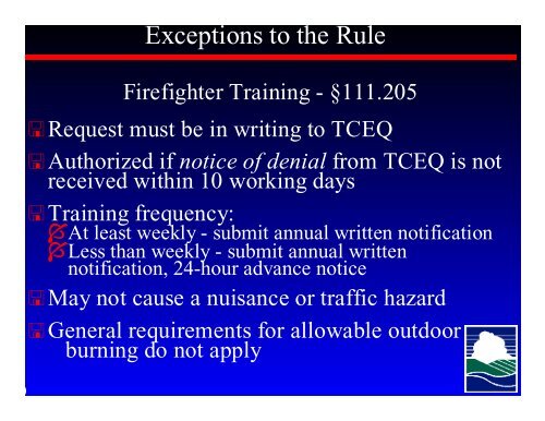 TCEQ Outdoor Burning Rules - Houston-Galveston Area Council