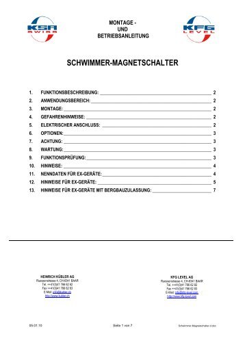 SCHWIMMER-MAGNETSCHALTER - Heinrich Kübler AG