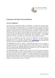 Fellowships at the Hanse-Wissenschaftskolleg Notes for Applicants