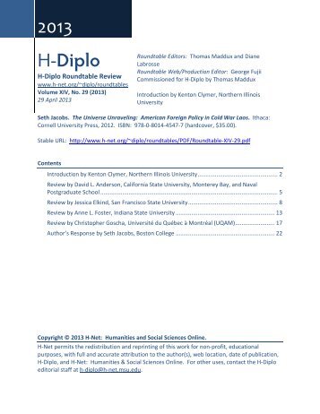 H-Diplo Roundtables, Vol. XIV, No. 29 (2013) - H-Net