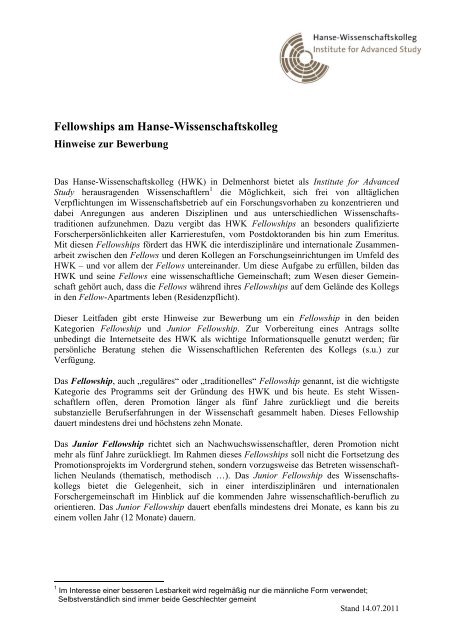 Fellowships am Hanse-Wissenschaftskolleg