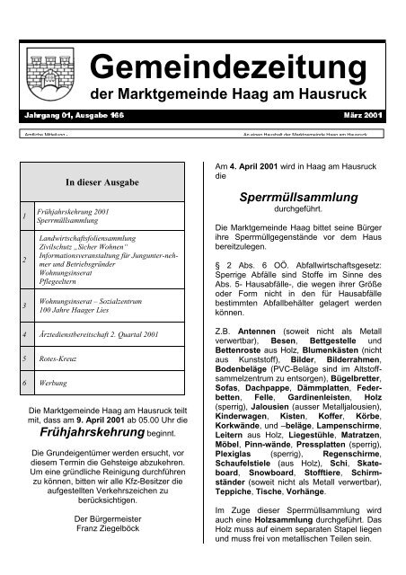 Ausgabe 166 - März 2001 - Haag am Hausruck