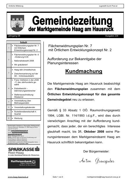 Gemeindezeitung 234 - September 2008 - Haag am Hausruck