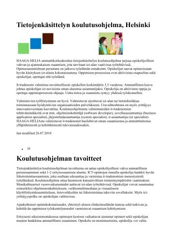 Tietojenkäsittelyn ko, Helsinki - HAAGA-HELIA ammattikorkeakoulu