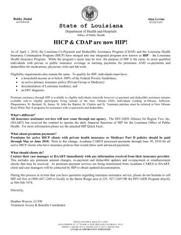 State of Louisiana HICP & CDAP are now HIP! - haart