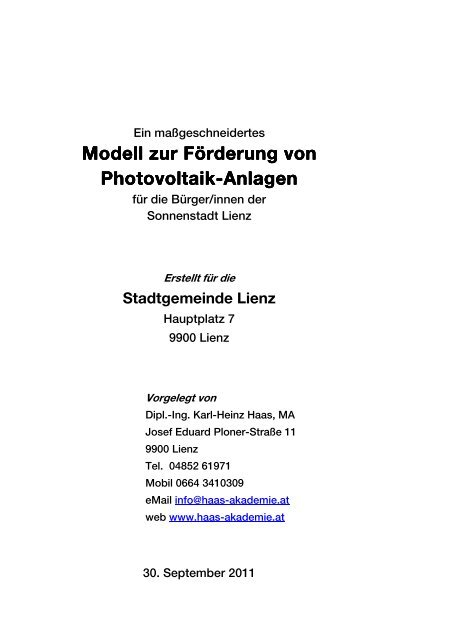 Photovoltaik Förderung Lienz - Haas Akademie