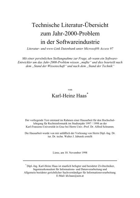 Technische Literatur-Übersicht zum Jahr-2000-Problem in der ...
