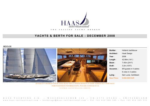 yachts & berth for sale - december 2008 - Haas International