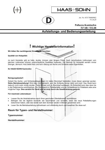 Bedienungsanleitung für HAAS + SOHN Pellet Kaminöfen