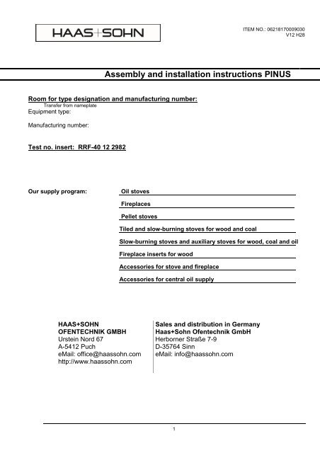 Assembly and installation instructions PINUS - Haas + Sohn