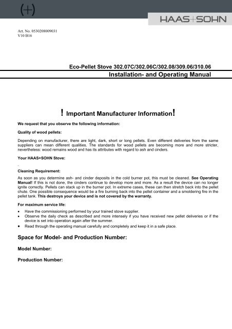 Installation- and Operating Manual ! Important ... - Haas + Sohn