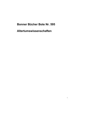 Bonner Bücher Bote Nr. 595 Altertumswissenschaften