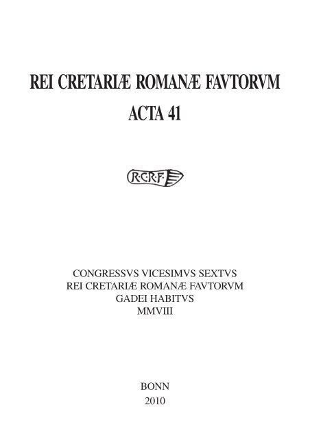 rei cretariæ romanæ favtorvm acta 41 - Dr. Rudolf Habelt GmbH