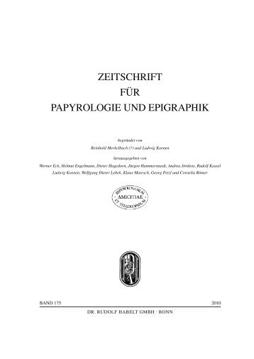 Zeitschrift für Papyrologie und Epigraphik - Dr. Rudolf Habelt GmbH