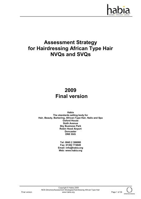 Assessment Strategy For Hairdressing African Type Hair Habia