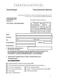 Aufnahmefragebogen - Habichtswald-Klinik