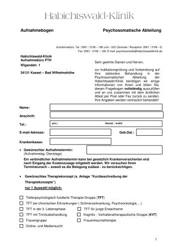 Aufnahmefragebogen - Habichtswald-Klinik