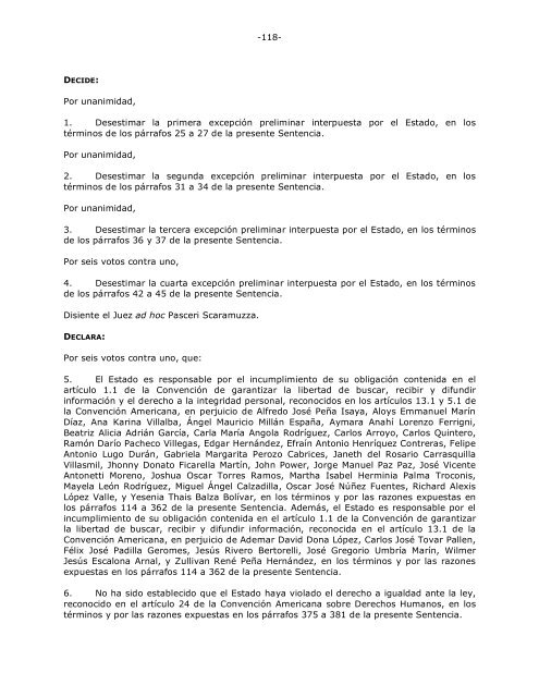 En el caso Perozo y otros vs. Venezuela, la Corte Interamericana de ...