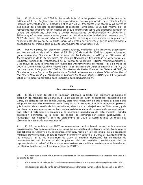 En el caso Perozo y otros vs. Venezuela, la Corte Interamericana de ...