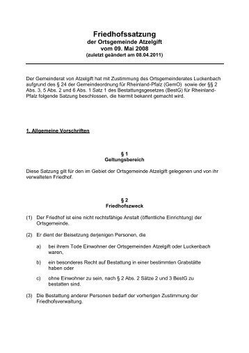 |Änderung der Muster-Friedhofssatzung und Muster ...