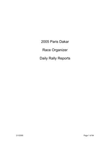 2005 Paris Dakar Race Organizer Daily Rally Reports - Hackney