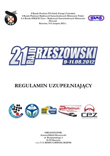 Regulamin Uzupe?niaj?cy RSMP 21 Rajd Rzeszowski