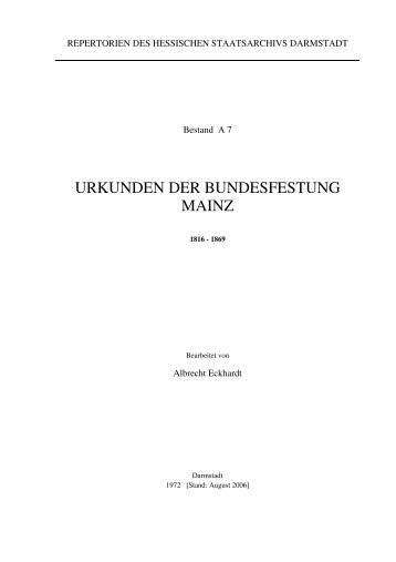 URKUNDEN DER BUNDESFESTUNG MAINZ - Hessen