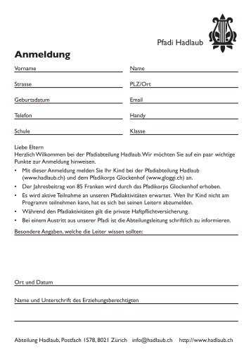 Anmeldung - Pfadi Hadlaub