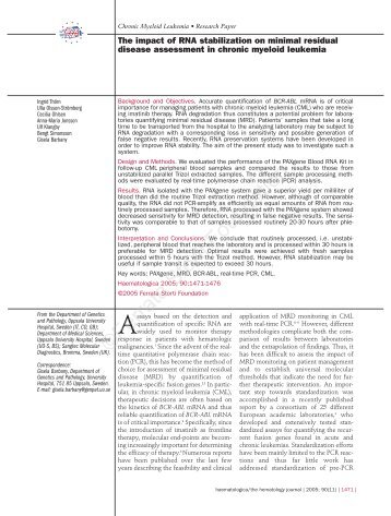 The impact of RNA stabilization on minimal residual disease ...